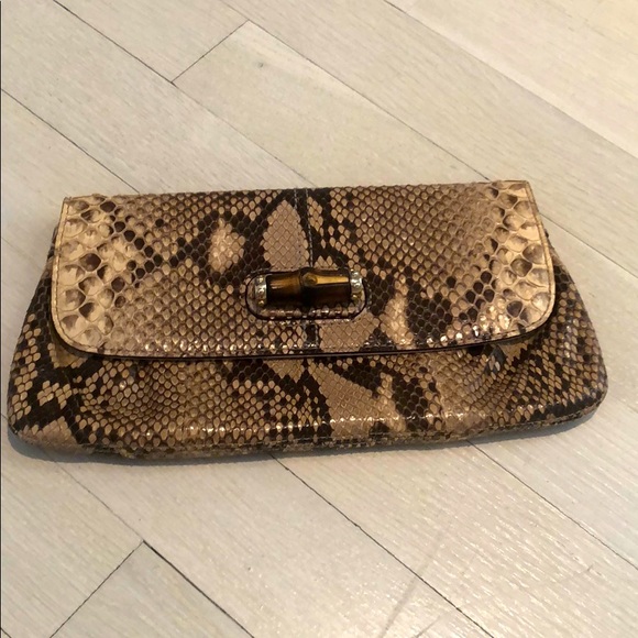 Vintage Gucci brown/beige Python bamboo clutch bag - Picture 4 of 13
